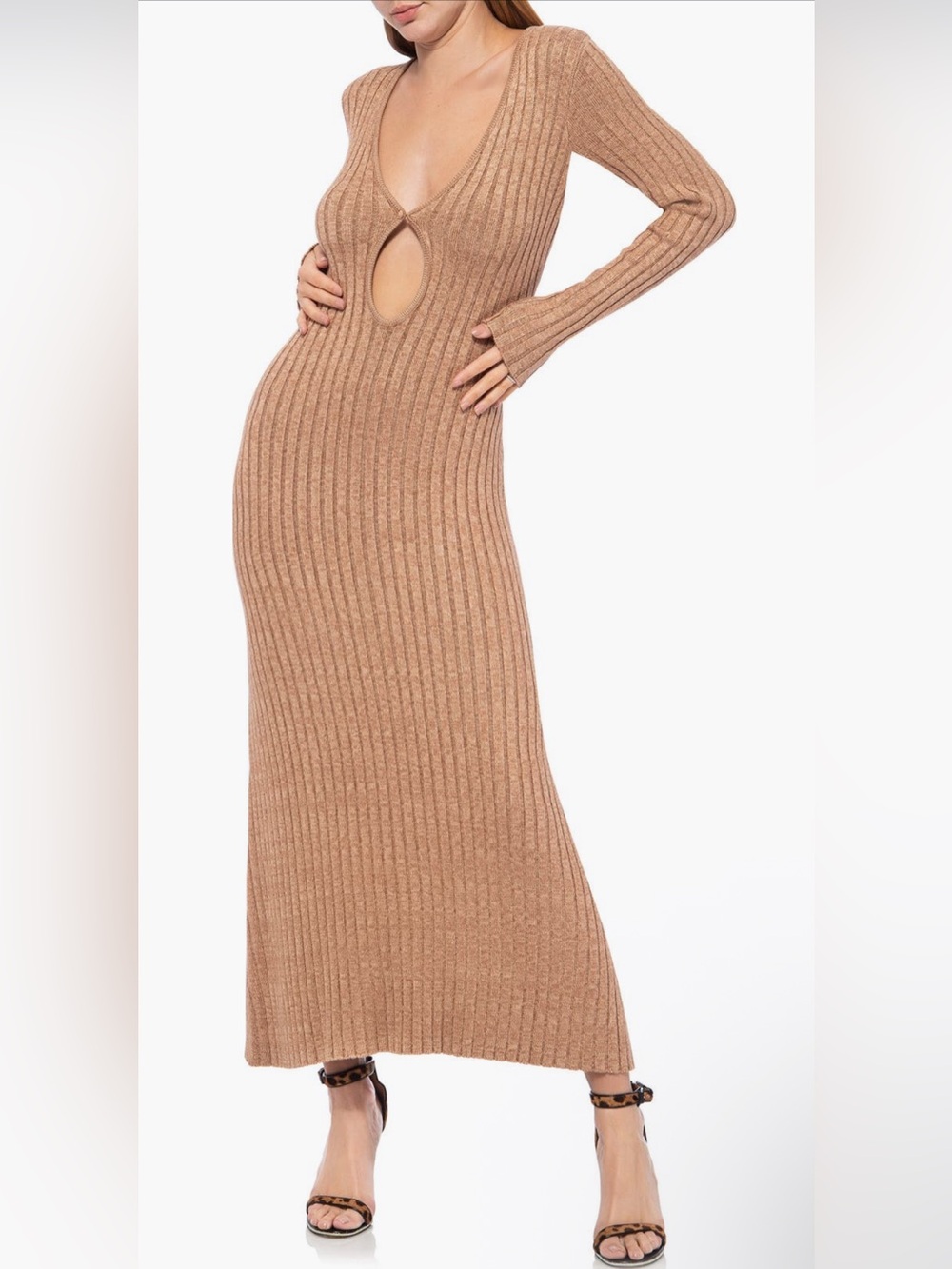 NWT - AFRM Long Sleeve Rib Sweater Dress in Java - Size M